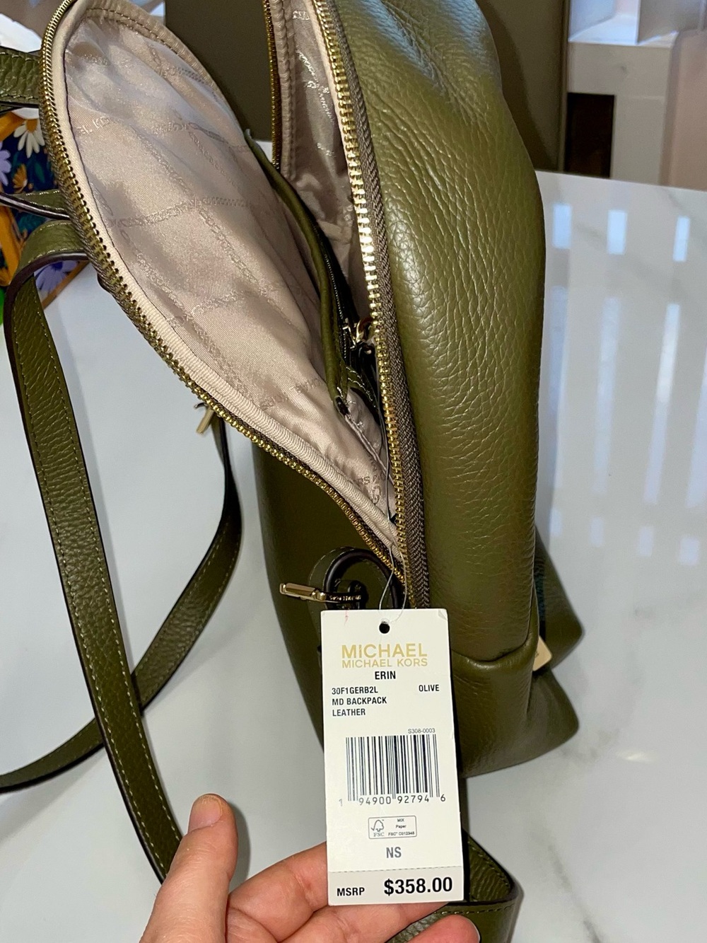 Michael Kors Olive Green Pebbled Leather Mini Backpack - Picture 3 of 5